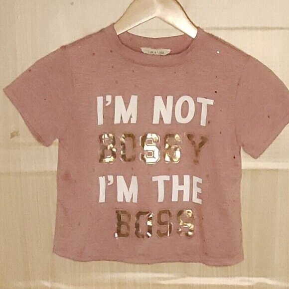 key & LIme Tops - Key & Lime Juniors Pink Distressed Bossy Cropped Shirt Small